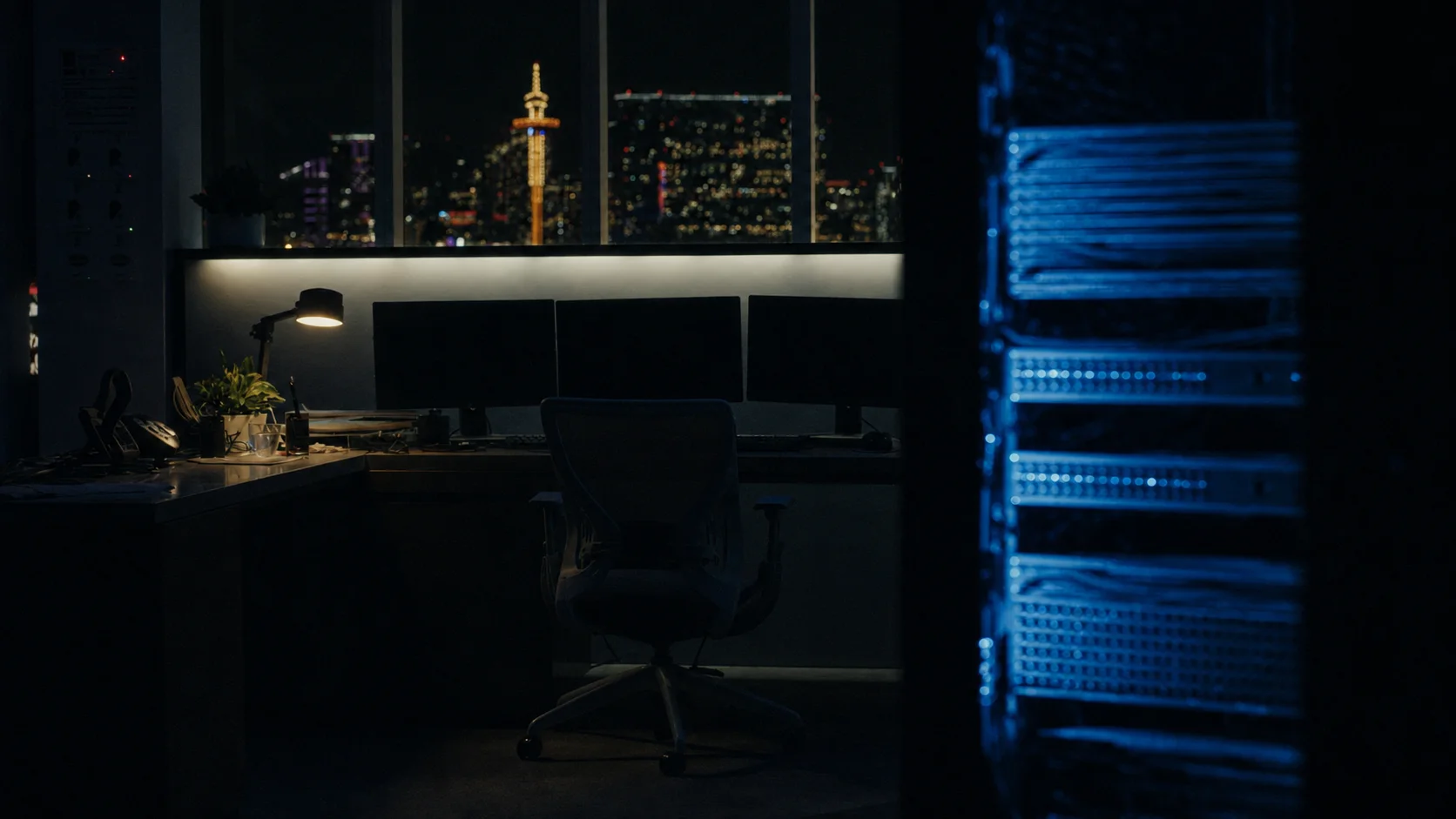Illustrative Las Vegas small-business technology environment with workstations and managed network equipment